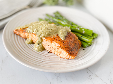 Chimichurri Salmon with Marinated Asparagus